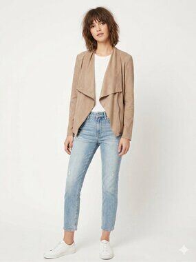 Mote Anthropologie Women's Tan Vegan Suede Moto Drape Jacket Boho Femme Med